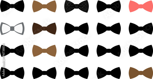 Bow tie silhouette vector collection, formal fashion accessory icons, classic elegant bowties, isolated black illustration design element set
