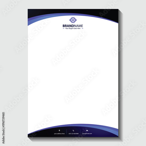 Bilde på lerret Professional business letterhead template with modern blue and black design