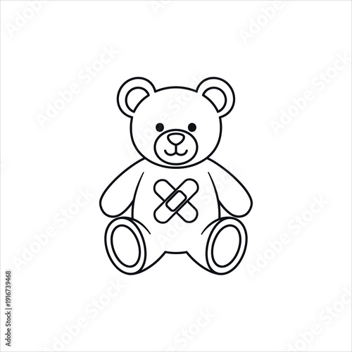 Black outline teddy bear with band aid on chest plush stuffed