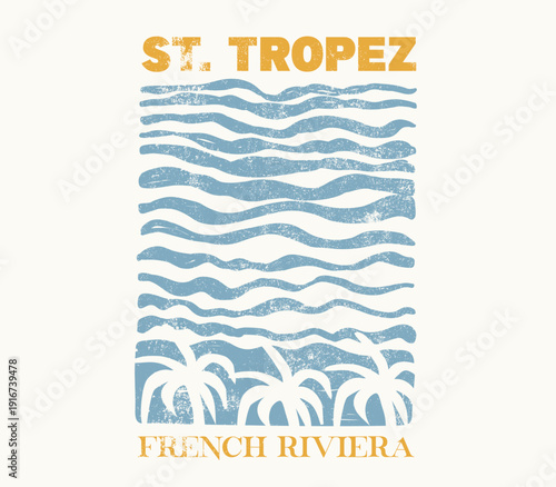 Big Wabes hand drawing artwork. summer sea graphics. sea waves graphic tee. tropical t-shirt design. vintage retro st. tropez french riviera.