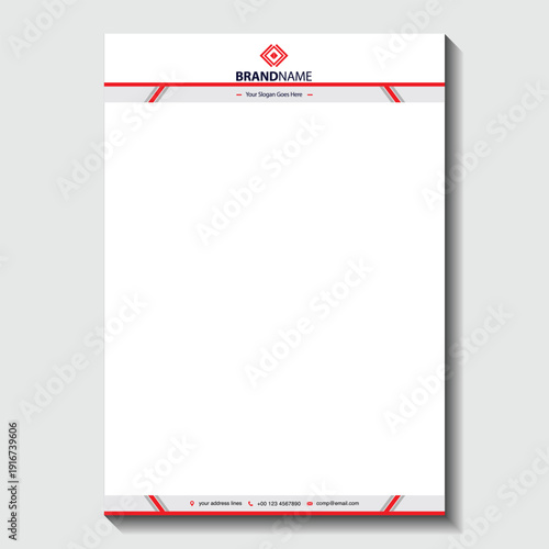 Modern business letterhead template with red and gray design