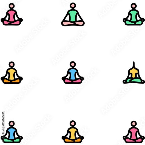 Mindful Meditation Yoga Poses Vector Illustration Flat Design Icons for Spiritual Wellness and Mental Health Graphics