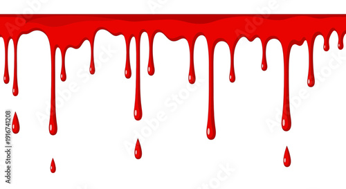 Red liquid drips down from a horizontal line on a white background 