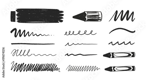Various artistic brushstrokes and crayon lines drawn 