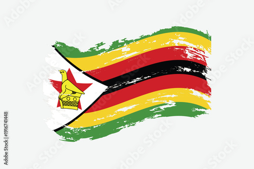 Grunge style Zimbabwe flag with dry brush style for republic day and independence day greeting