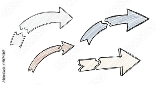 Broken arrows point right in different colors and styles on white