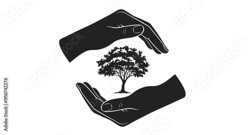 Hands holding a tree symbolizing environmental conservation and protection.