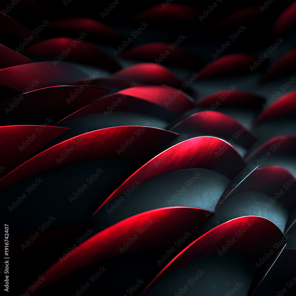Obraz premium Bright red shapes are arranged in geometric waves
