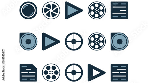 Collection of blue and white film video and media icons