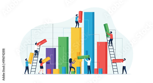 Teamwork Building Growing Bar Chart