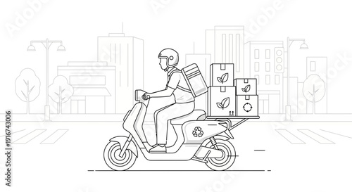 Delivery Rider on Scooter with Packed Boxes