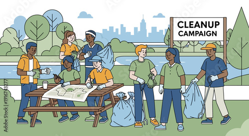 Community Cleanup Campaign Volunteers in Park
