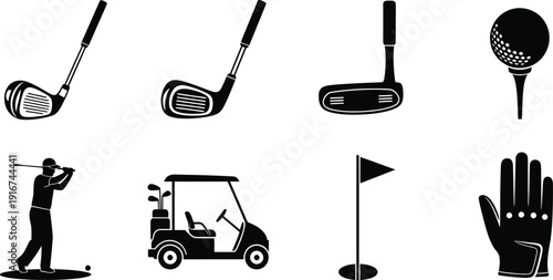 Golf icon set essential golfing symbols and logos for design