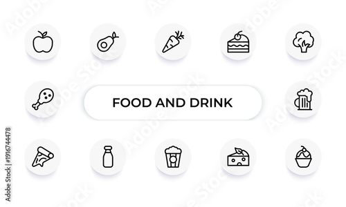 Food and Drink Line Icon Set – Cooking, Dining, Beverage, Restaurant and Fast Food Outline Icons Collection, Modern Editable Vector Illustration