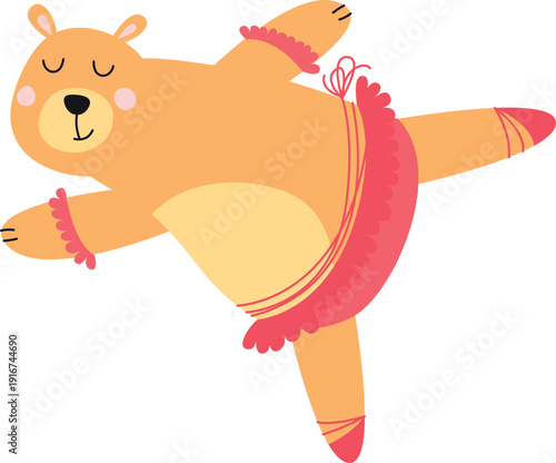 Bear in tutu skirt. Cute ballet dancer animal