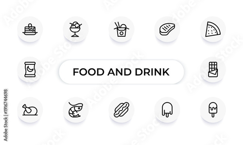 Food and Drink Line Icon Set – Cooking, Dining, Beverage, Restaurant and Fast Food Outline Icons Collection, Modern Editable Vector Illustration