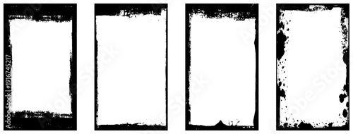 Vector illustration. Grunge overlay frame. Hand drawn abstract border set. Ink brush strokes edge with halftone dotted texture. Retro vintage background collection. Design elements for vertical banner