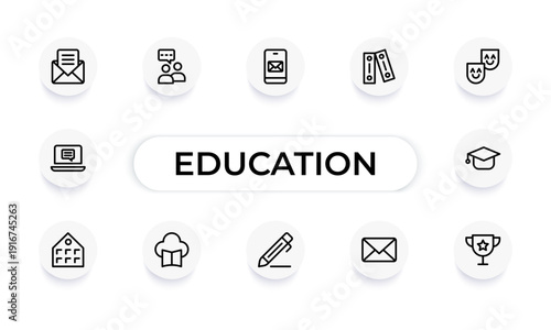 Education Line Icon Set – E-Learning, Classroom & Homeschooling Outline Vector Icons, Editable Stroke, Pixel Perfect for Web & Mobile