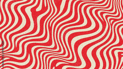 Fotografie Abstract visual with distinct wavy red and off-white stripes creating an intrica