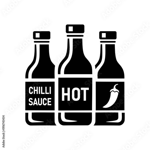 Hot chili sauce bottles icon set minimalist vector illustration