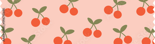 Cute cherry pattern decorative label. Kawaii tape