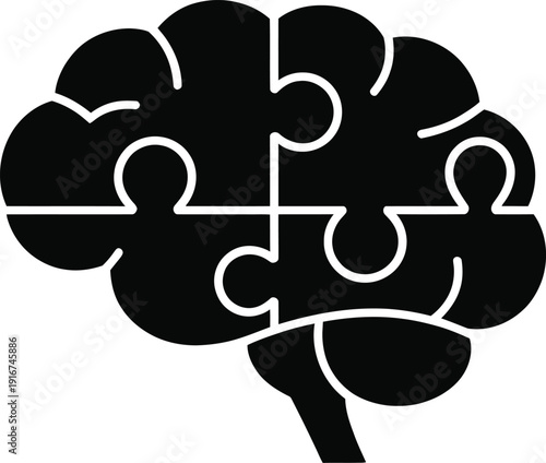 Brain puzzle icon for cognitive health mental wellness psychology concept logical thinking and problem solving isolated on transparent background