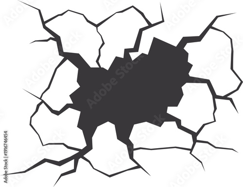 Ground fractures. Rough surface destruction black element
