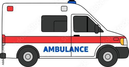 Flat Graphic Illustration of Emergency Medical Services Ambulance Vehicle.