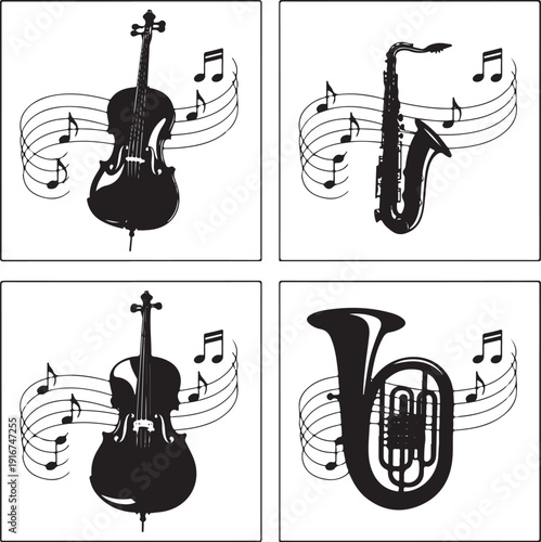 set of musical instruments vector