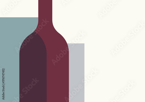 Geometric wine bottle illustration with overlapping shapes. Modern, minimalist design. Ideal for branding, packaging, and promotional materials. Clean, sophisticated aesthetic.