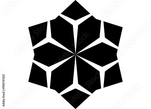 Abstract crystal, diamond. Vector black pattern on white background. Symmetrical Design Element. Vinyl applique. Snowflake. Silhouette