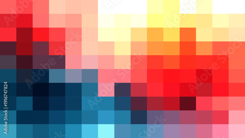Vector Abstract mosaic composition blending vibrant shades of red, blue and yellow creates a dynamic and modern digital art. pixelated textures 
