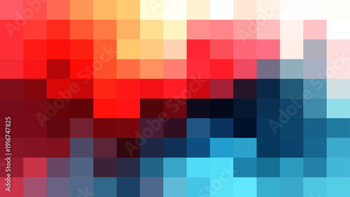 Vector Abstract Digital Pixelated Gradient of red, orange, and blue hues creating a vibrant background. Geometric and modern graphic.
