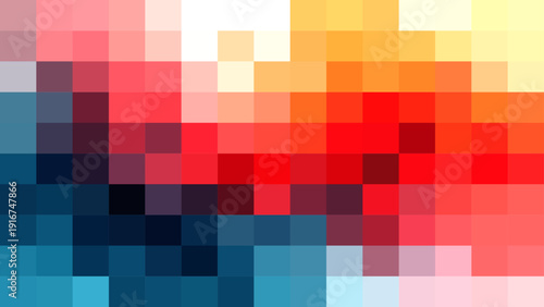 Vector Mosaic of geometric pixel art, evoking dynamic abstract composition. The image shows a combination of pixel of different hues creating the illusion of shape