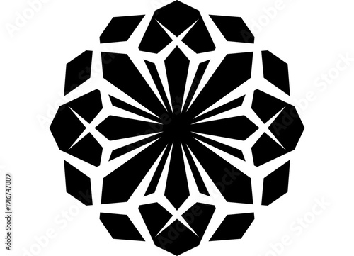 Abstract vector crystal, diamond. Black pattern on white background. Symmetrical Design Element. Vinyl applique. Snowflake. Silhouette. Cut. Facets. Decor. Tile