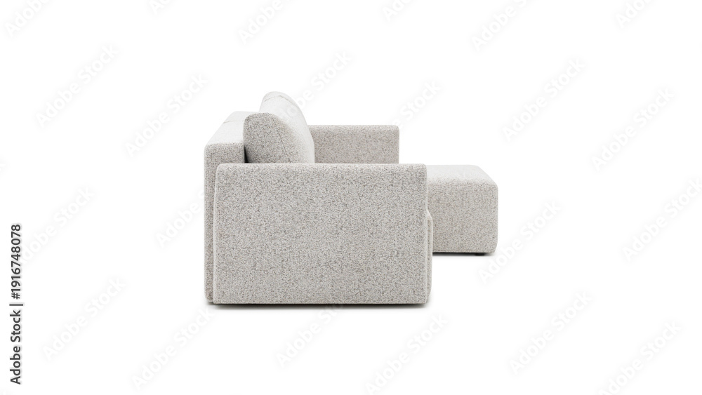Obraz premium Gray upholstered sectional sofa with square cushions and armrests in a minimalist interior setting