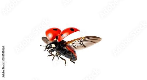 Flying ladybug isolated on white background with shadow. AI GENERATED.