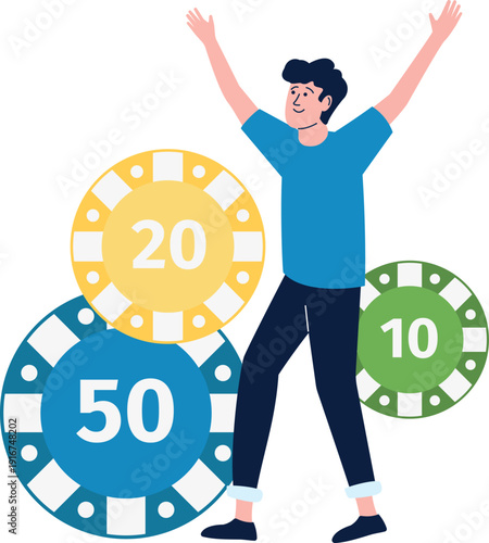 Man with casino chips. Poker game money concept