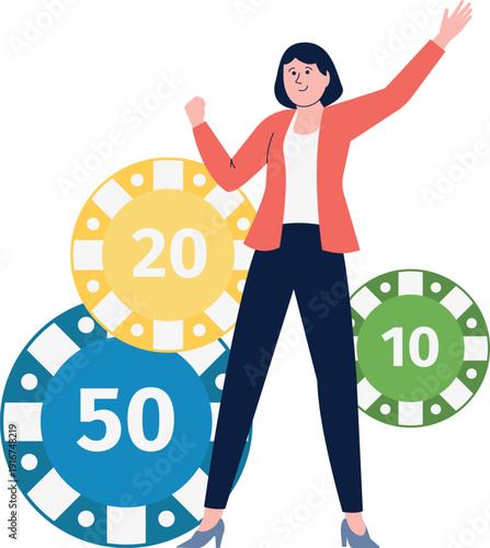 Happy woman gambling. Casino game color symbol
