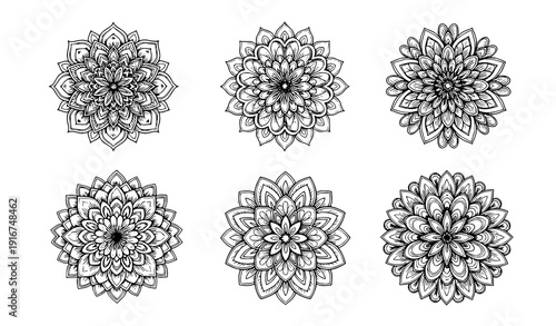 Intricate flower mandala vector set for seamless decorative pattern design