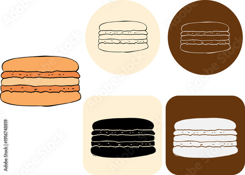 macaron cookies Cafe logotype hand drawn illustration. Vector graphic line ink art. Silhouette sign for logo, print, comics, fashion, pop art, boards, design, stickers, decoration, posters