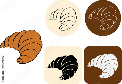 Croissant bread for dessert Cafe logotype hand drawn illustration. Vector graphic line ink art. Silhouette sign for logo, print, comics, fashion, pop art, boards, design, stickers, decoration, posters