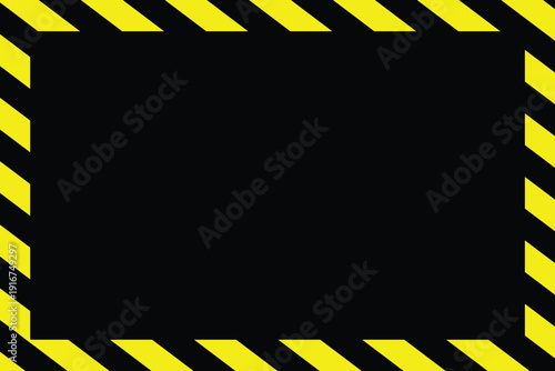 This image displays a central black rectangle surrounded by a prominent border. The frame features repeating yellow and black diagonal stripes. This pattern commonly signifies caution, warning, or a r