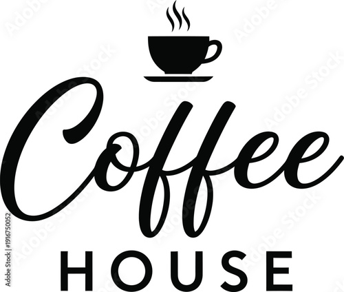 A logo for a coffee house with a cup of coffee