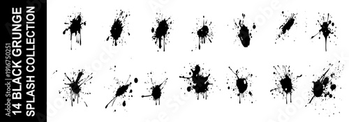 Grunge effect urban black paint splashes, blots. Dirty punk hand-drawn spray circles. Black splash set. 