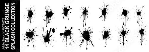 Ink splatters. Vector brush paint splashes. Grunge effect urban black paint splashes, blots. Dirty punk hand-drawn spray circles
