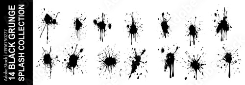 Ink splatters. Vector brush paint splashes. Grunge effect urban black paint splashes, blots. Dirty punk hand-drawn spray circles
