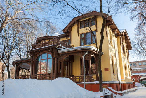 The mansion of merchant V. D. Nosov in winter in Moscow, built in 1903 in the Art Nouveau style according to the design of architect L. N. Kekushev. Moscow, Russia