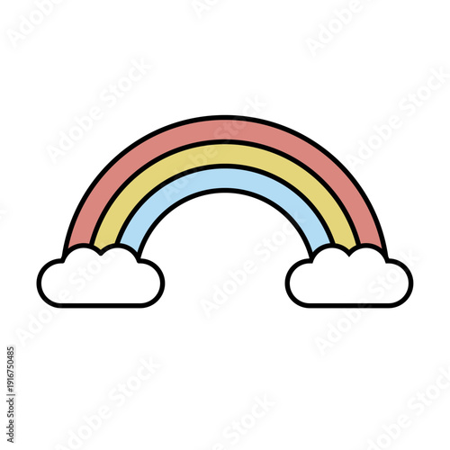 くすみカラーの虹と雲のシンプル線画アイコン