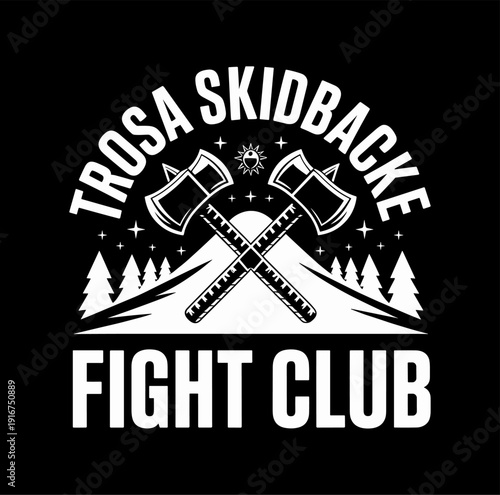 Trosa Skidbacke Fight Club Mountain Logo, Crossed Axes Outdoor Graphic, Flat Isolated Vector Art